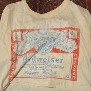 Budweiser Cream Crop Top with Red and Blue Label